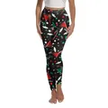 Women's high waist leggings with Christmas martini and candy cane print over black - S / Festive Cocktail Candy Cane Pattern(XG013-JC0030S)