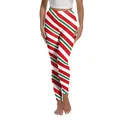 Women's yoga leggings featuring festive red, white, and green Christmas stripes - S / Red Green White Candy Cane Stripes(XG013-JC0031S)