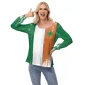 Women's St. Patrick's Day long sleeve top with Irish flag stripes and shamrock print - S / Irish Flag Stripes (GA404-1029)