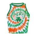 St. Patrick's Day women's tie-dye tank top with Lucky clover print on white background - Green Orange Lucky Shamrock (GA123-1120)