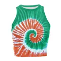 St. Patrick's Day crop top featuring vibrant green and orange spiral tie-dye pattern - Green Orange White Spiral Tie-Dye (GA123-1119)