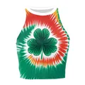 Women's St. Patrick's Day halter crop top with green tie-dye and shamrock print - S / Green Orange Tie-Dye Shamrock (GA123-1118)