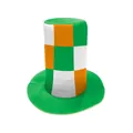Green, white, and orange checkered St. Patrick's Day top hat for festive party - S (53-55cm) / Green White Orange Plaid Style (B495-1030)