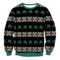 Saint Patrick's Day sweatshirt zwart met groene klaver en witte sneeuwvlokprint - S / Zwart Groen Wit Klaver (CN012-1002)