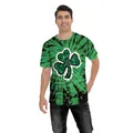 Grün-schwarzes Batik-T-Shirt für Herren mit Kleeblatt-Druck für St. Patrick's Day - Dunkelgrünes Kleeblatt Batik (CN003-ZQ0017A)