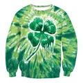 Groene tie-dye St. Patrick's Day sweatshirt met een grote artistieke klaverprint op de voorkant - S / Groen Tie-Dye Vloeibaar Klaver (CN012-1003)