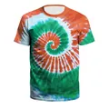 Herren St. Patrick's Day T-Shirt mit grün-orangefarbiger grün-orangener Spiral-Tie-Dye-Optik - S / Orange-Grün Spiral-Batik (CN003-JC0020A)