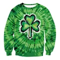 Groene tie-dye sweatshirt met klaverprint voor casual St. Patrick's Day kleding - S / Groen Tie-Dye Grote Klaver (CN012-1004)