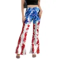 Women's Independence Day bell bottoms featuring American flag stars and striped tie-dye print - S / Tie-dye Star Spangled Blue (B286-072)