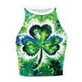 St. Patrick's Day sleeveless crop top with green four-leaf clover tie-dye print - S / Green Clover Pattern (GA123-1115)