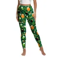 Women's St. Patrick's Day leggings with leprechaun and green shamrock clover print - S / Green Leprechaun Print