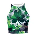 Women's St. Patrick's Day crop top featuring green clover print and white trim - S / All-over Shamrock Print (GA123-1117)