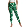 Green St. Patrick's Day yoga leggings with shamrock digital print for women - Dark Green Shamrock Stars