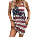 Sleeveless V-neck dress featuring USA flag print and Presidents Day theme for women - S / Presidents Day USA Print (CG019-1007)