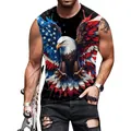 Men's black tank top with patriotic bald eagle and American flag digital print design - Flying Eagle Flag Style (CN001-1005)