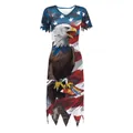 Women's V-neck dress with patriotic bald eagle print and irregular zigzag hemline - S / Bald Eagle Flag Pattern (B323-1018)