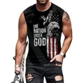 Men's Independence Day tank top with American eagle and One Nation Under God print - S / Bald Eagle Slogan Style (CN001-1003)