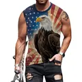 Men's Independence Day tank top with 3D bald eagle and American flag print - S / Bald Eagle Star Background Style (CN001-1002)