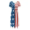 Women's V-neck dress with American flag stars and stripes pattern and jagged hemline - S / Asymmetric Star Stripe Pattern (B323-1019)