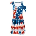Independence Day summer dress with USA flag tie-dye pattern and asymmetric cut - L / Tie-Dye Stars Stripes Cold Shoulder Style (B325-1018)
