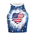 Women's Independence Day tie-dye crop top tank with American flag heart and star print - S / Starry Heart Flag (GA123-1123)
