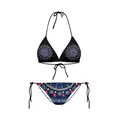 Bikini deux pièces dos nu avec imprimé mandala coloré et bas à nouer sur fond noir - M Taille Unique / Haut Et Bas / Style Mandala Violet (Y03038)