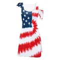 Women's summer dress featuring asymmetrical tie-dye American flag pattern print - S / One Shoulder Tie-Dye Stars Stripes Style (B325-1019)