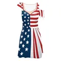 Women's sleeveless Independence Day dress featuring American flag patterns and stars - S / Sleeveless Pleated Stars Stripes Style (B325-1020)