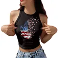 Schwarzes Crop-Top für Damen mit patriotischem Schmetterlingsdruck in US-Flaggen-Optik - S / Schwarz Schmetterling Flagge Druck (GA123-1137)