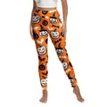 Halloween pumpkin and bat print high waist yoga leggings for women in festive orange color - S / Orange Pumpkin Bat Style (XG013-1021)