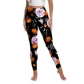 Halloween high-waisted leggings with pumpkin, ghost, and bat digital print pattern - S / Cartoon Halloween Night Style (XG013-1025)