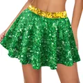 Minifalda de mujer para San Patricio con lentejuelas verdes y cintura elástica dorada - S / Minifalda Decorada con Lentejuelas Verde Esmeralda (CG022-1003)