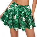 Falda de mujer para San Patricio verde de cintura alta con estampado de tréboles - S / Falda Acampanada con Estampado de Trébol (CG022-1004)