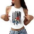 Damen Crop Tanktop in Weiß mit ethnischem Flaggen- und Federdruck-Muster - S / Weiß Feder Flagge Druck (GA123-1139)