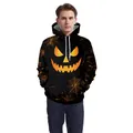 Halloween pumpkin face and spider web print hooded sweatshirt with white drawstrings - M / Black Pumpkin Pattern (CN004-1002)