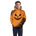 Halloween pumpkin face hoodie in orange with black skull and bat digital prints - M / Orange Pumpkin Pattern (CN004-1001)