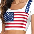 Damen Independence Day Crop Top in Weiß mit US-Flaggen-Print aus Sternen und Streifen - S / Oberteile / Rot Weiß Blau Sterne Streifen (XG019-1014)