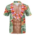Men's summer Hawaiian shirt featuring realistic 3D muscle torso and hibiscus floral print - S / Light Green (B267-1058)