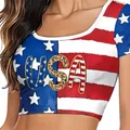 Enges USA Crop-Top mit Sternen- und Streifenmuster für Independence Day Outfits - S / Oberteile / USA Druck (XG019-1015)