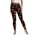Women's high waist yoga leggings with orange Halloween pumpkin print on black background - S / Black Full Print Pumpkin Star (XG013-1019)