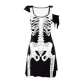 Abito smanicato per Halloween con stampa a scheletro e dettagli sfrangiati sulle spalle - Taglia S / Scheletro a Raggi X Bianco (B325-1023)