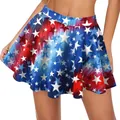 Minifalda del Día de la Independencia con estrellas de bandera EE.UU. y silueta acampanada - Estampado Estrellas Coloridas (CG022-1016)