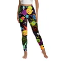 Women's Halloween high waist leggings with pumpkin and skull print for yoga and fitness - S / Halloween Graffiti Style (XG013-1022)
