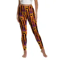 Halloween Leggings mit hoher Taille, orange-schwarzen Streifen und Kürbis-Prints - Orange und Schwarze Vertikale Streifen mit Zauberer-Kürbis (XG013-1043)