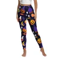Leggings di Halloween a vita alta da donna con stampe viola di zucche e teschi - S / Stampa Pietra Tombale Viola (XG013-1036)