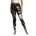 Halloween high waist leggings featuring scary glowing pumpkin and dead wood digital print - S / Black White Dead Wood Pumpkin Style (XG013-1024)