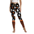 Leggings de yoga Halloween pour femmes avec motifs fantômes, citrouilles et rayures - S / Style de Rayure Citrouille Fantôme Partout (XG013-1034)