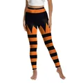 Leggings d'Halloween pour femmes avec rayures orange et noir et imprimé fantôme - S / Style de Rayure Épissage Dentelé Noir Orange (XG013-1032)