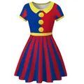 Robe de clown de cirque colorée à rayures rouges bleues avec pompons pour Halloween - S / Mix Rouge Bleu Jaune