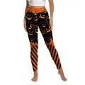 Halloween-legging voor dames met pompoenprint en oranje gestreept patroon - S / Zwart en Oranje Patchwork met Lichtgevende Halloween-pompoen (XG013-1040)